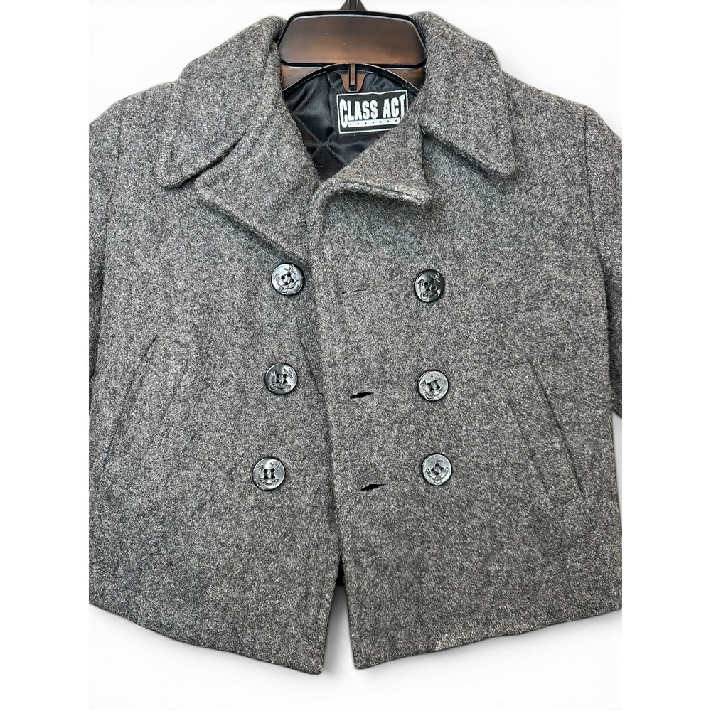 Class Act Double Breasted Pea Coat Boys 2T Gray Wool Blend Anchor Buttons - Picture 3 of 6